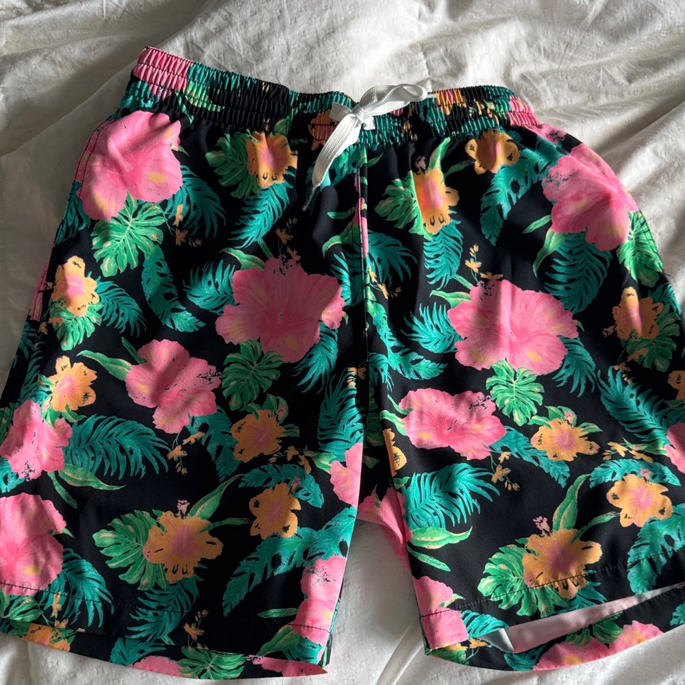 Chubbies Black Swim Trunks with Pink and Green Floral Print